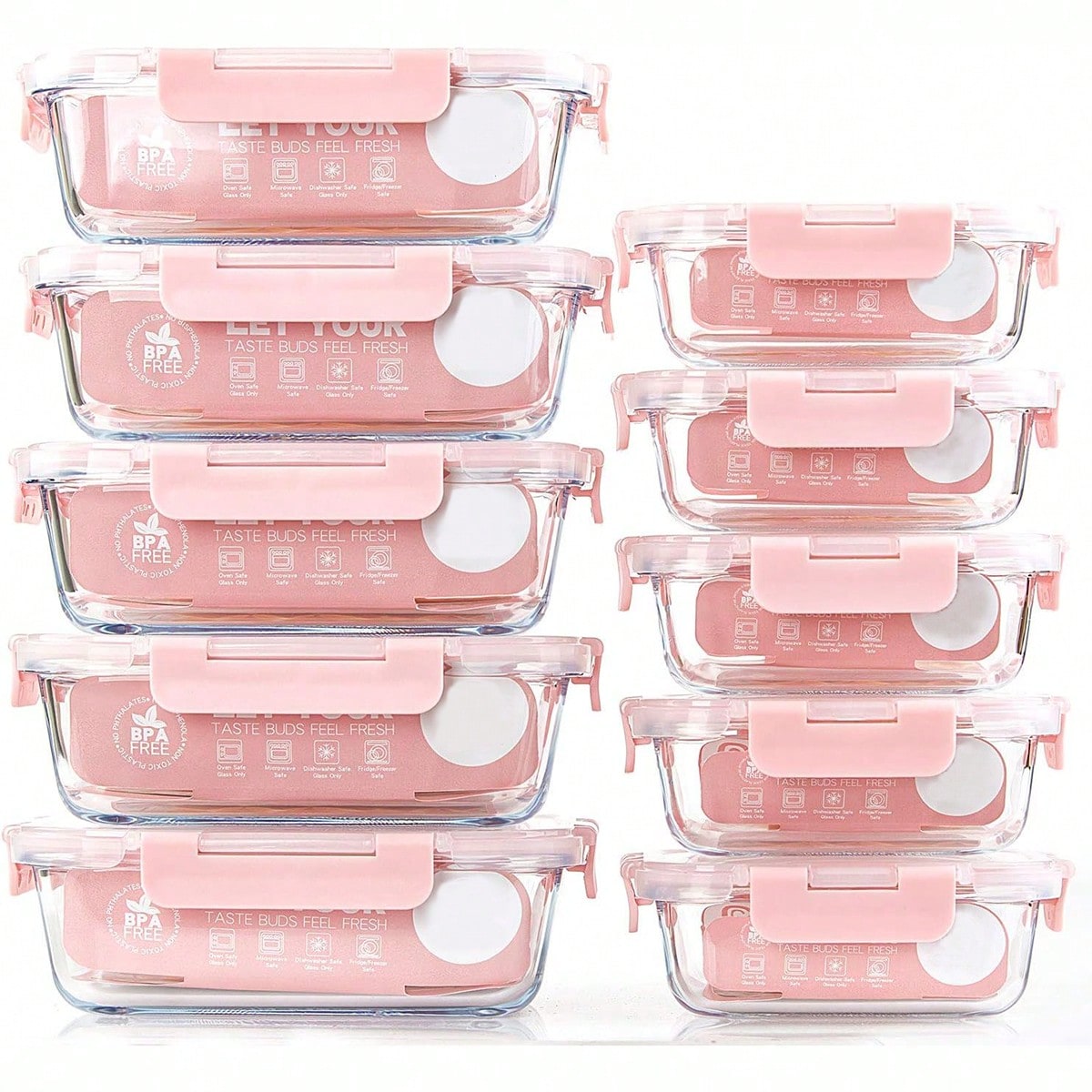 10個入りガラス製ミールプレップ容器、蓋付き食品保存容器、気 - Food Storage Oven Safe のレビューと価格