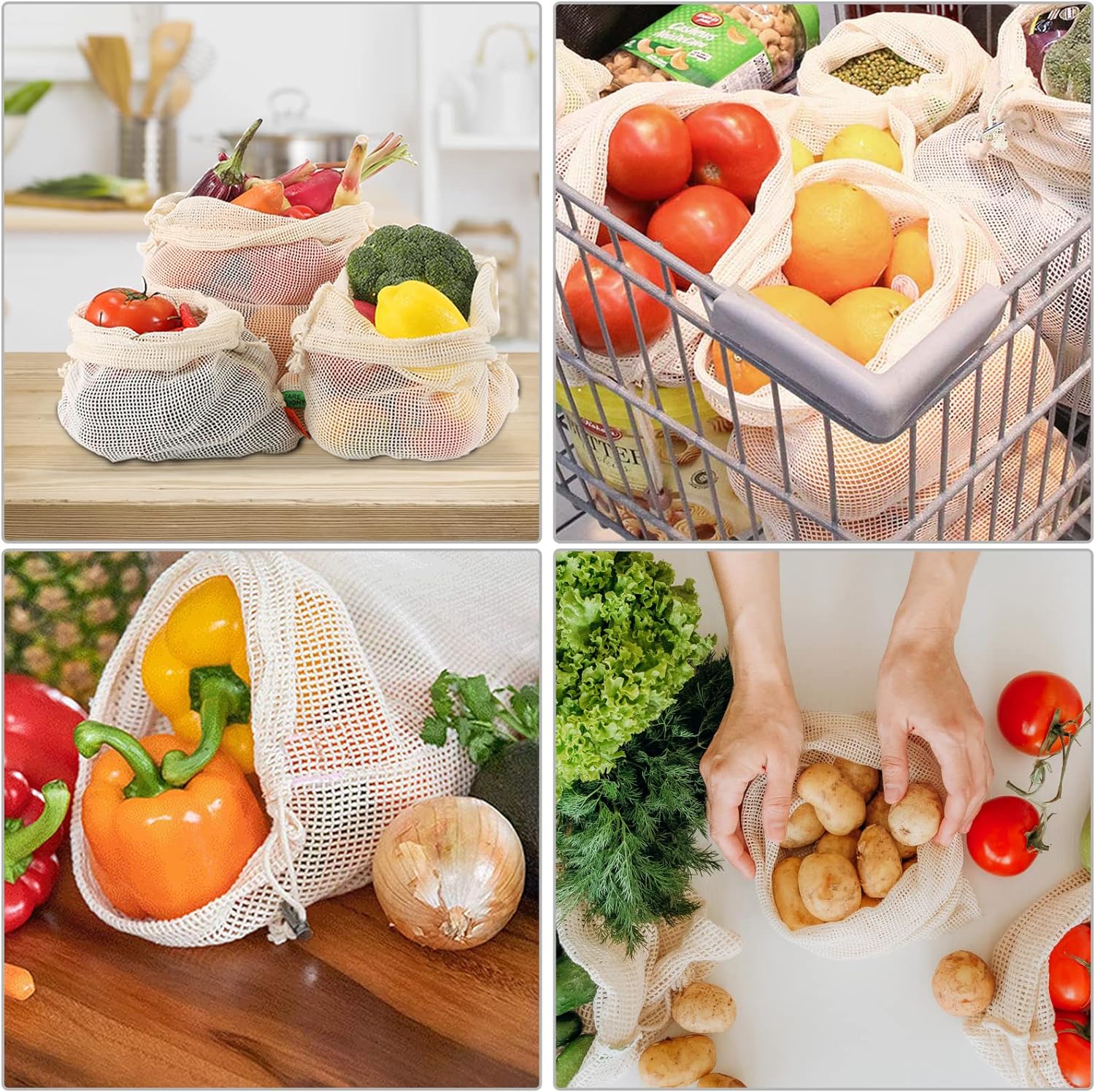 3 個再利用可能なコットンメッシュ農産物ショッピングバッグ洗 - Produce Bag Reusable Mesh のレビューと価格
