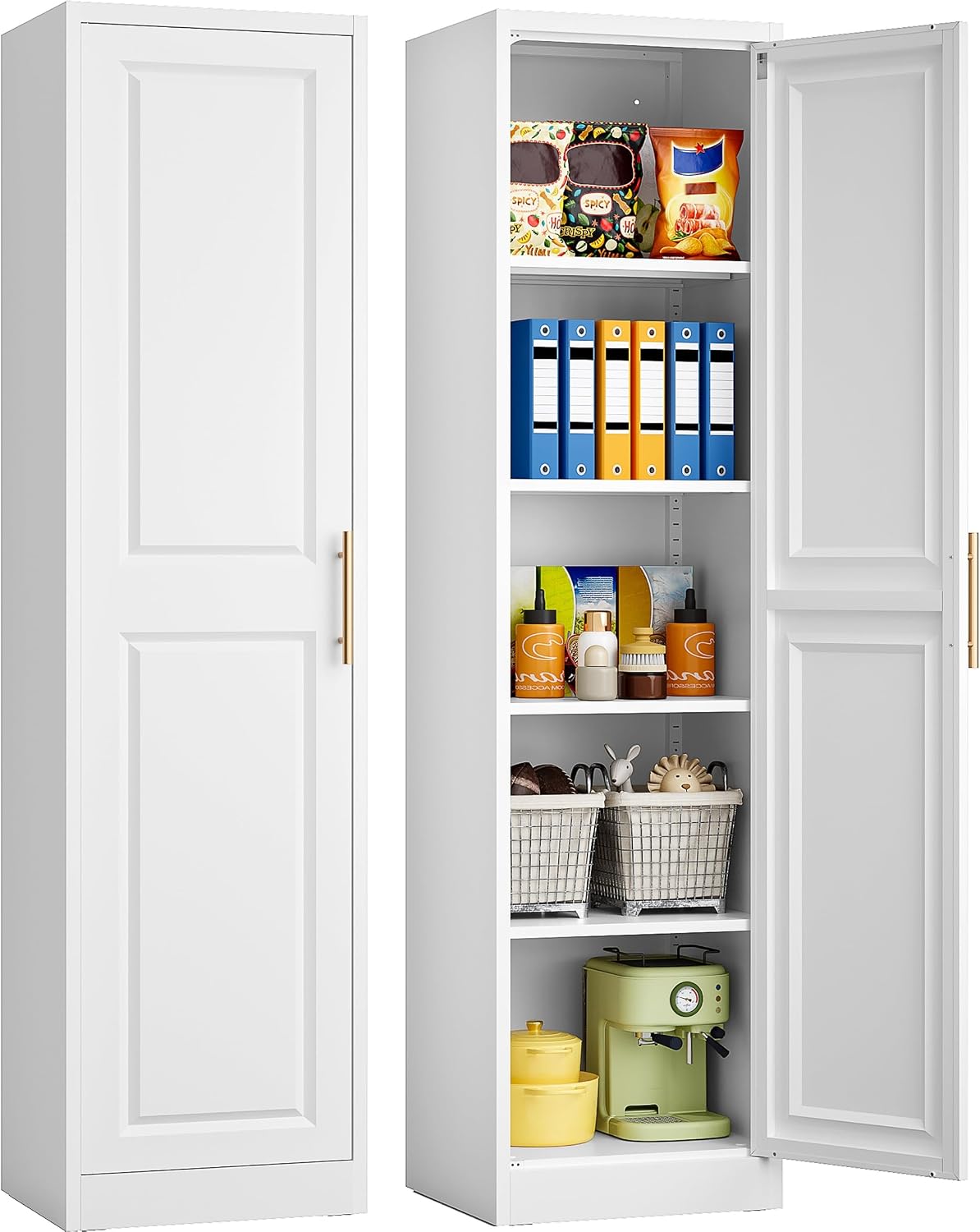 背の高い細長い収納キャビネット、1ドア5段、スリムキッチンパ - Food Storage Canister のレビューと価格