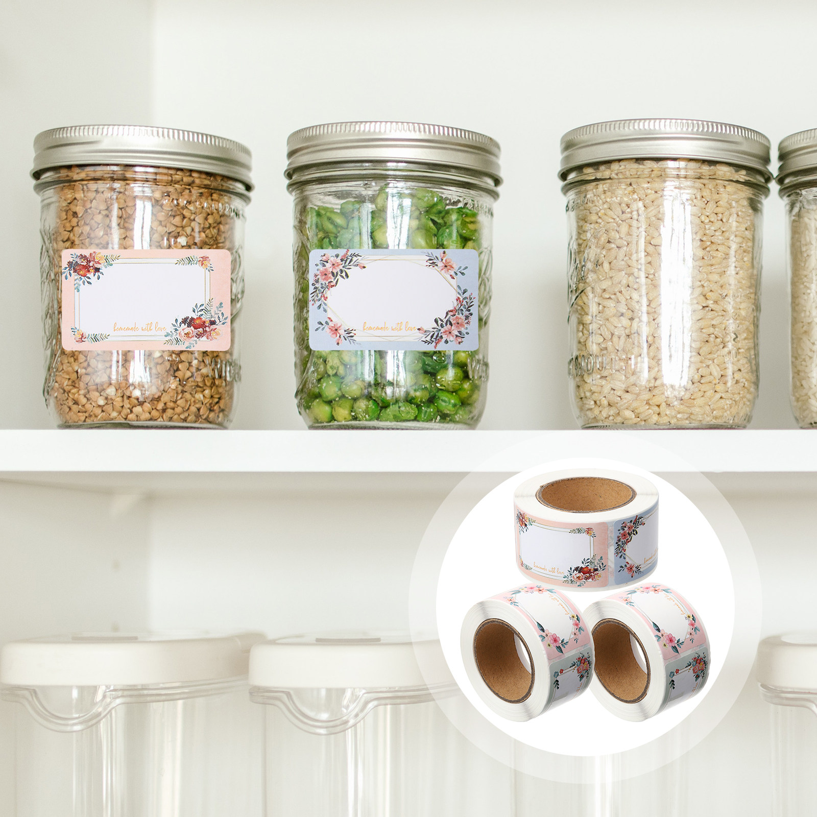 3ロール 無地の名前ステッカーラベル 花柄ネームタグ 瓶ラベ - Food Storage Name のレビューと価格