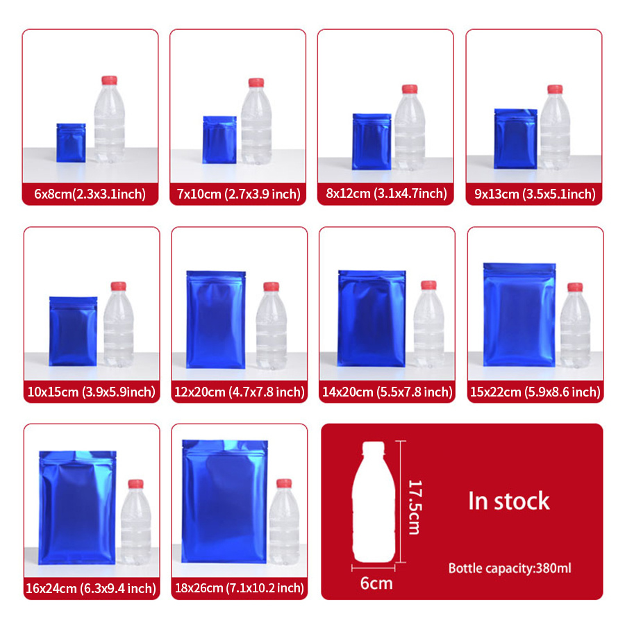 100個のマットブルーフォイルジッパーポーチ、自家製スナック - Food Storage Bag のレビューと価格