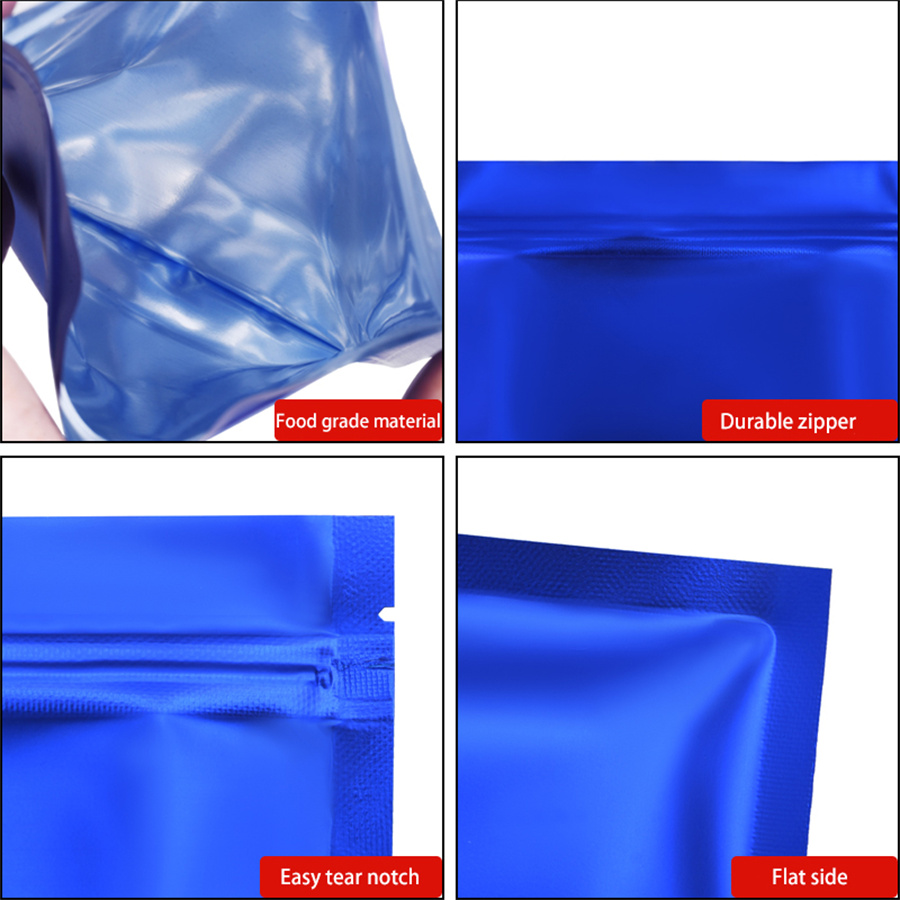 100個のマットブルーフォイルジッパーポーチ、自家製スナック - Food Storage Bag のレビューと価格