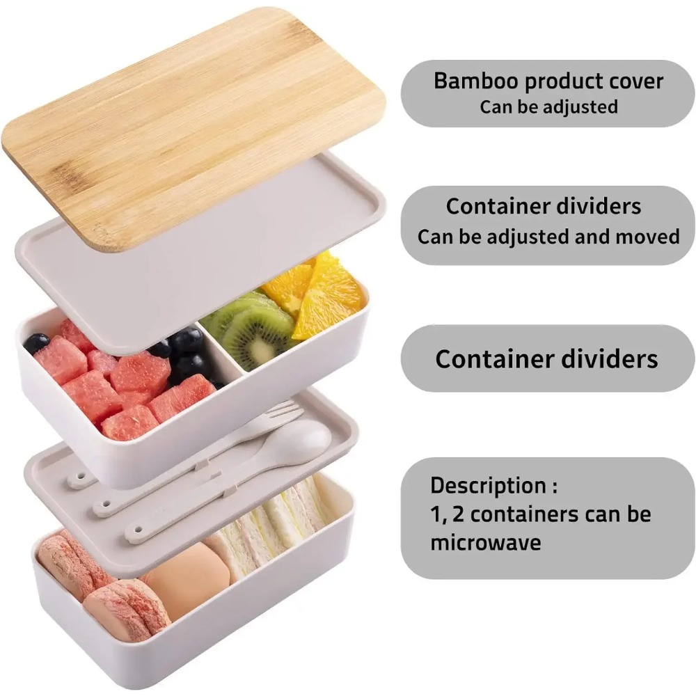 大人用弁当箱、2段式食品保存容器セット、子供用カトラリー付き - Food Storage 30 Years のレビューと価格