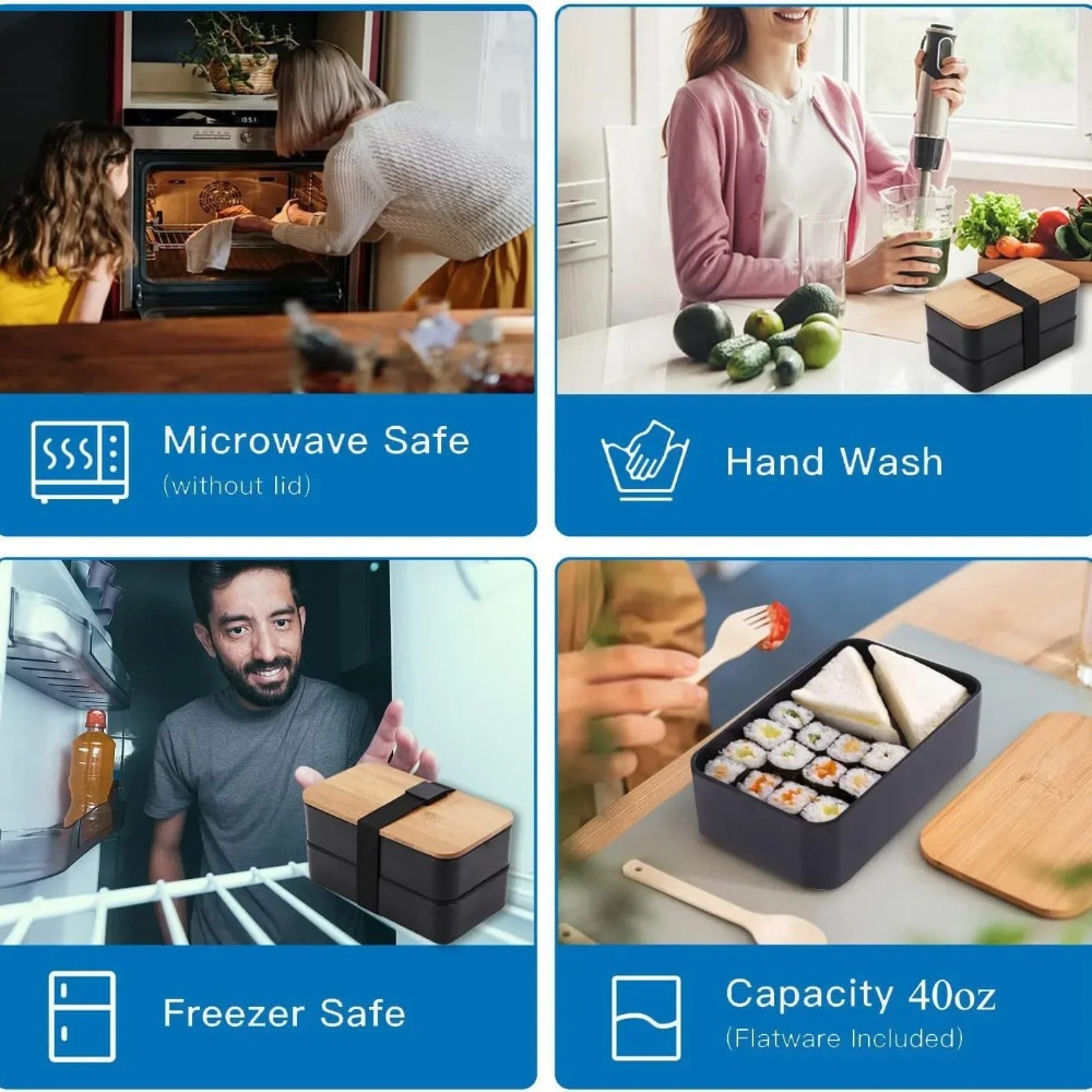 大人用弁当箱、2段式食品保存容器セット、子供用カトラリー付き - Food Storage 30 Years のレビューと価格