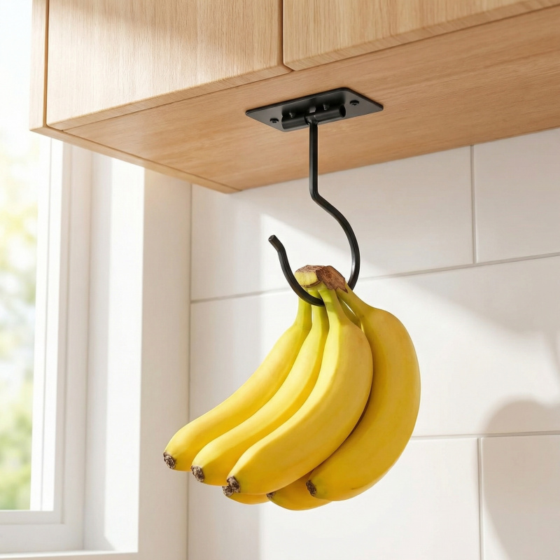 ブラックメタル製粘着式バナナフック折りたたみ式収納ラック省ス - Food Storage In Cabinets のレビューと価格