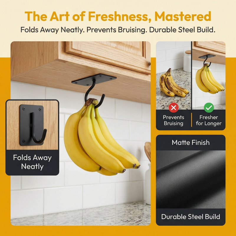 ブラックメタル製粘着式バナナフック折りたたみ式収納ラック省ス - Food Storage In Cabinets のレビューと価格