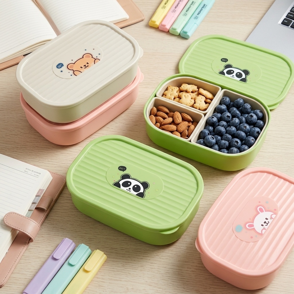 かわいいプラスチック製の分割ランチボックス子供学生用ポータブ - Food Storage Oven Safe のレビューと価格