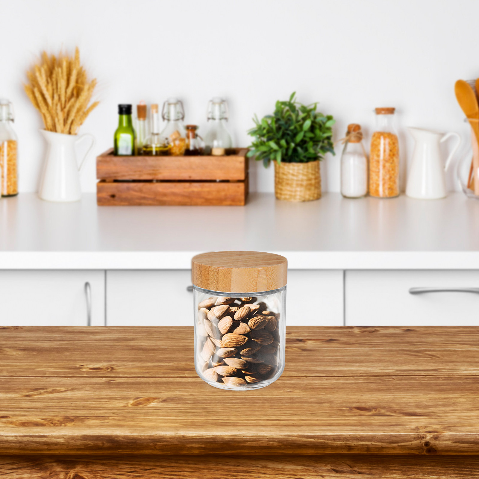 4個入りガラス製キッチン収納ジャー、竹製蓋付き気密容器、米、 - Food Storage With Lids のレビューと価格